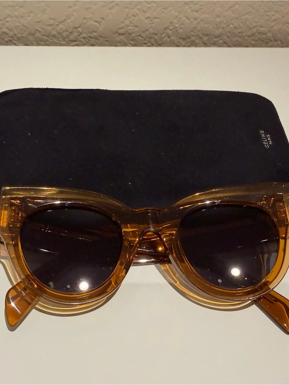 Celine Amber Round Acetate Sunglasses with Black Lenses